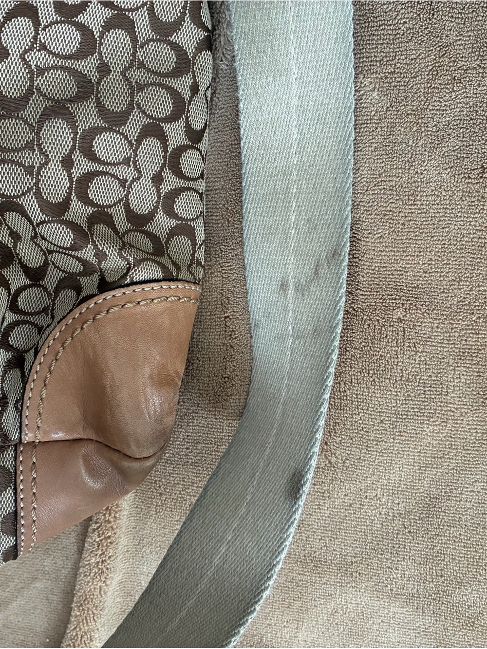 Coach Signature Canvas Laptop Tote Bag in Brown with Tan Leather Trim - Picture 13 of 16